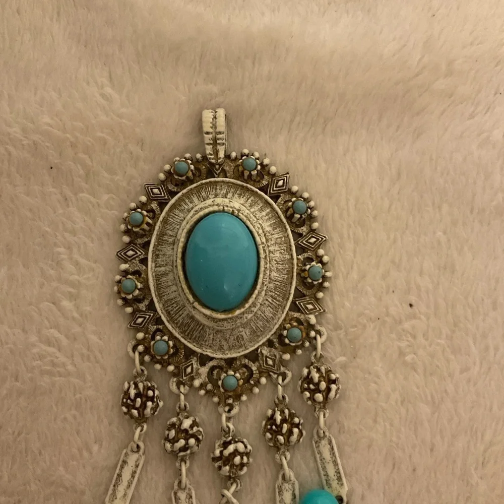 Turquoise and Silver Bohemian Brooch